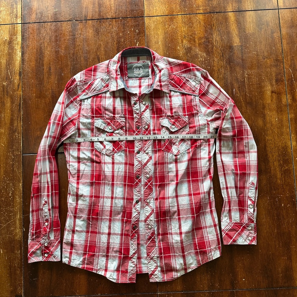 BKE red Plaid snap button down Men's long sleeveShirt